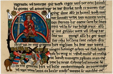 Khosrau II av Persia med kors og due, på sin mekaniske trone