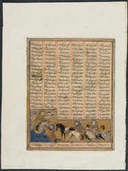 Khusrau Parviz flykter fra Bahram Chubineh og blir frelst av Angel Sarush recto, , ca. 1299.