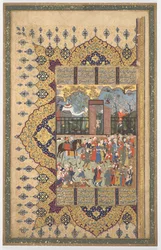 King Luhrasp Ascends the Throne: A Processon Arrives at Court Recto..., ca. 1560-80-tallet.