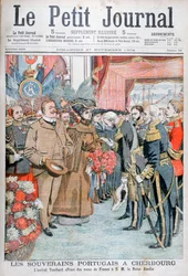Konge og dronning av Portugal, overrakt blomster av Admiral Touchard, 1904