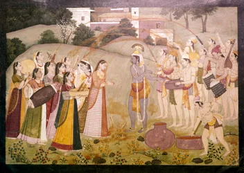 Krishna feirer vårfestivalen i Holi, c1770-1780