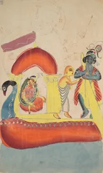 Krishna ferger Radha over Yamuna-elven, 1800-tallet.