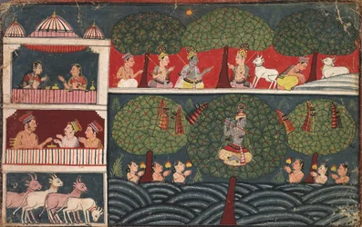 Krishna stjeler Gopis-klær, side fra Bhagavata Purana, ca. 1650.