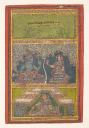 Krishna og Radha samtaler: Side fra en spredt Gita Govinda..., 1700-tallet.