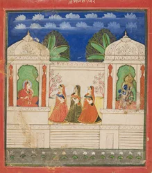 Krishna og Radha i to paviljonger, 1800-tallet