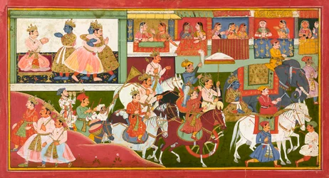 Krishna tar farvel, folio fra en Bhagavata Purana, ca.1680-1690.
