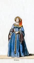 Dame-i-vente, kostymedesign for Shakespeares skuespill, Henry VIII, 1800-tallet
