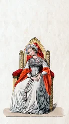 Dame-i-vente, kostymedesign for Shakespeares skuespill, Henry VIII, 1800-tallet