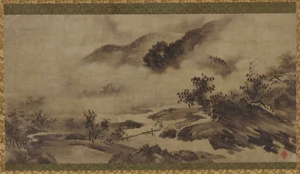 Landskap: fjell, tåke og bekk, Edo-perioden, 1700-tallet.