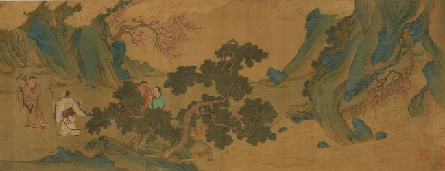 Landskap med daoistiske udødelige i fjellene, Ming- eller Qing-dynastiet, 1600-tallet.