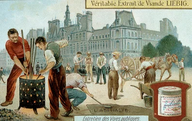 Legger en asfaltbasert overflate i en gate i Paris, c1900