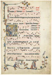 Leaf excised from an antiphonary: Initial Q with Saints Peter and Paul, ca. 1325.
