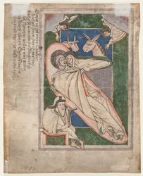 Leaf from a Psalter: Nativity verso, tidlig på 1200-tallet.