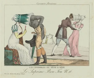 The One-on-One Invisibles En-til-en med Poke Bonnets, ca. 1805.