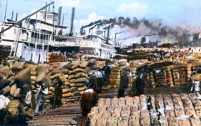 Laster bomull på et skip, Memphis, Tennessee, USA, c1900-tallet