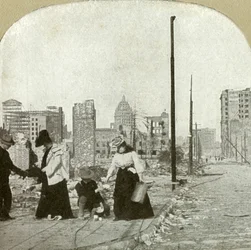 Ser østover fra hjørnet Ellis og Jones - Høy bygning, The San Francisco Call, 1906.