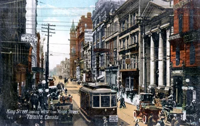 Ser vestover langs King Street, Toronto, Canada, ca 1900-tallet