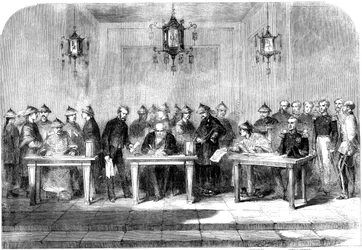 Lord Elgin undertegner Tianjin-traktaten for å avslutte den andre opiumskrigen, 1858
