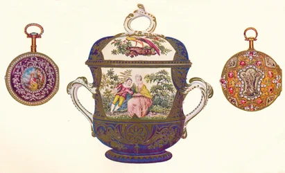 Ludvig XVI. Gold Repeater, ca. 1770, Old Chelsea Porcelain Porringer and Cover, ca. 1710, 1903