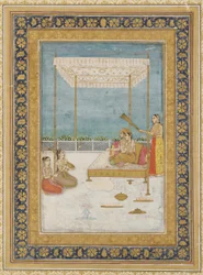 Elskere på en terrasse, med ledsager og musikere, 1700-tallet.