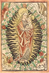 Madonna og barn i en rosenkrans, ca. 1480.
