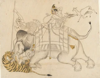 Mahrao Shatru Salli 1866-89 Jakt på en tiger, ca. 1866-89.