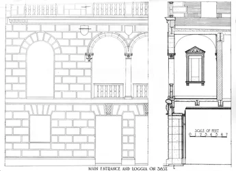 Hovedinngang og loggia på 38 Street, Fraternity Clubs Building, New York City, 1924