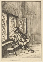 Mann sitter ved et vindu kopi, 1610-85.