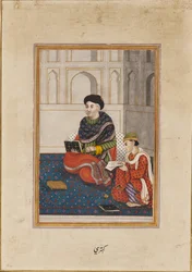 Mann, muligens en mullah, leser med en skriver, 1800-tallet