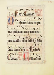 Manuskriptblad, fra et antifonarium, tysk, andre kvartal 1400-tallet.