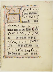 Manuskriptblad med initial A, fra et antifonarium, tysk, andre kvartal 1400-tallet.