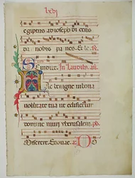 Manuskriptblad med initial A, fra et antifonarium, italiensk, 1400-tallet.