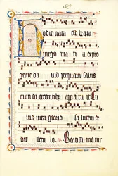 Manuskriptblad med initial H, fra et antifonarium, tysk, andre kvartal 1400-tallet.
