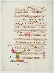 Manuskriptblad med initial I, fra et antifonarium, italiensk, 1400-tallet.