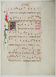 Manuskriptblad med initial L, fra et antifonarium, italiensk, 1400-tallet.
