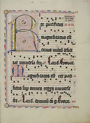 Manuskriptblad med initial R, fra et antifonarium, tysk, andre kvartal 1400-tallet.