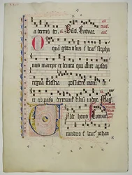 Manuskriptblad med initial V, fra et antifonarium, tysk, andre kvartal 1400-tallet.