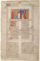Manuskriptblad med ekteskapsscene, fra Decretals of Gregory IX, italiensk, ca. 1300.