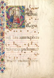 Manuskriptblad med Saint John Gualbert i en innledende S, fra en Antiphonary, tidlig på 1500-tallet.