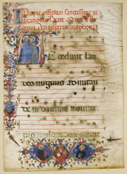 Manuskriptblad med besøk i en initial A og kardinal Adam Easton..., italiensk, ca. 1400.