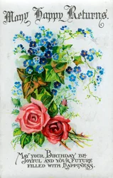 Mange glade returer, bursdagskort, c1921