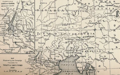 Kart som illustrerer kampanjen før Campo-Formio-traktaten, 1797, 1896