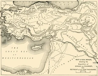 Kart over Lilleasia, Kyros den yngres ekspedisjon og de ti tusen tilbaketrekningen, 1890.