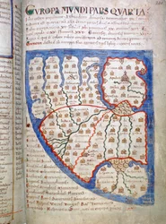 Kart over Europa, en side fra Liber Floridus, 1100-tallet