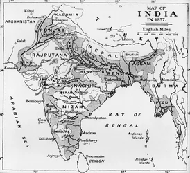 Kart over India i 1857, c1912