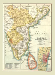 Kart over Madras, Hyderabad, Mysore, Coorg og Ceylon, 1902.
