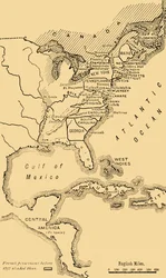 Kart over Nord-Amerika, som illustrerer den amerikanske uavhengighetskrigen, c1785, 1890.
