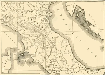 Kart over Nord- og Sentral-Italia, 1890.