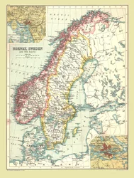 Kart over Norge og Sverige, 1902.