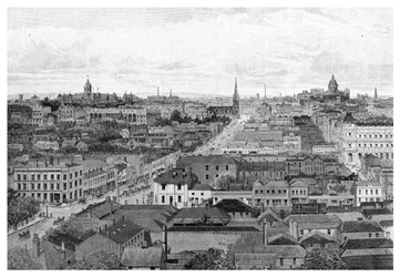 Melbourne ser østover, Victoria, Australia, 1886